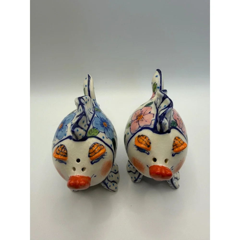 2002 Authentic Diane Stoneware Kissing Fish Salt and Pepper Shaker Ceramic 2002
